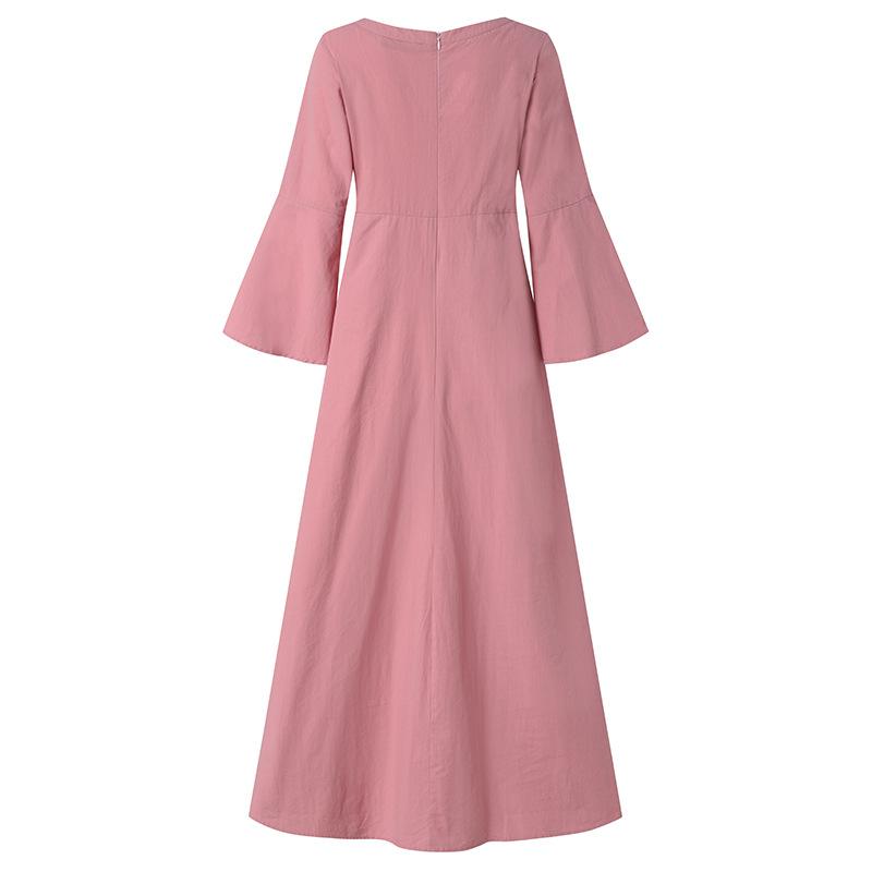 Women Autumn Retro Square Neck Maxi Dress, Long Flare Sleeve Loose Fit National Style Big Swing Hem Casual Long Dress