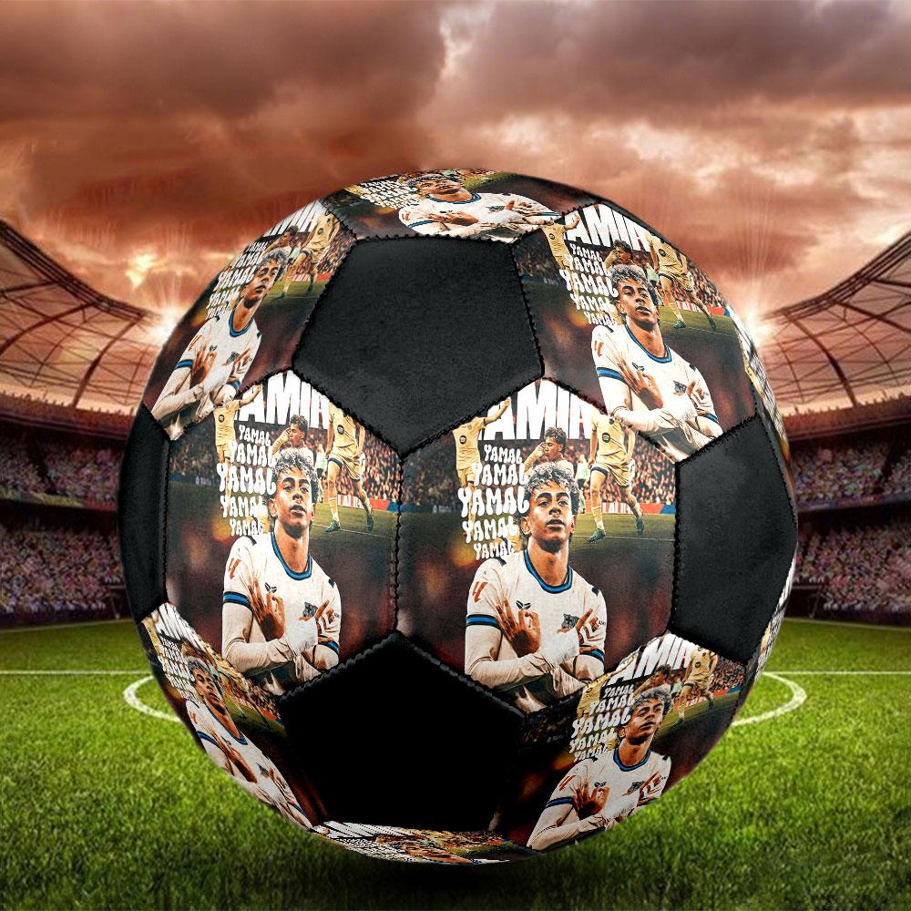 1PC Lamine Yamal Génie taille 5 ballon de football PrahaBallon de football en salle Coloré Tous les âges Cousu à la machine PVC Prêt pour la compétition Durable Haut rebond