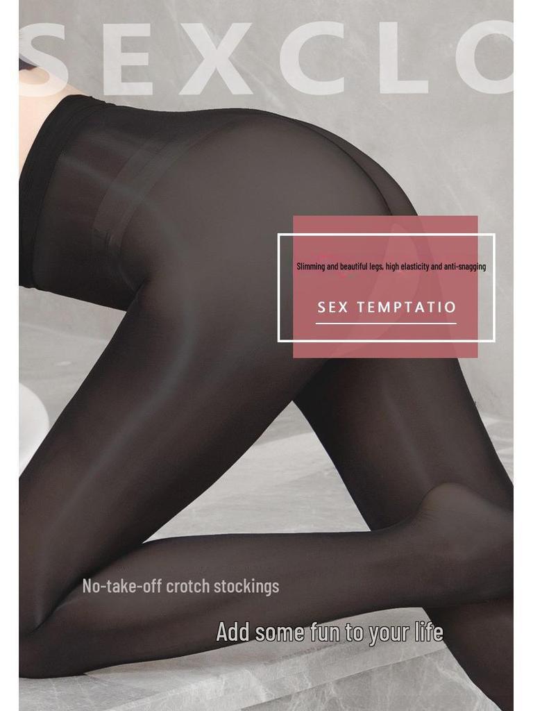 Glänzende schwarze Strumpfhose mit offenem Schritt und sexy Versuchungsstrümpfen für Damen