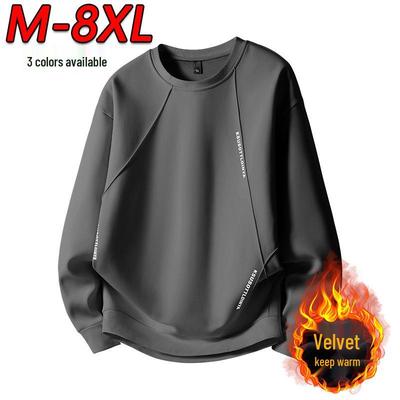 Men's Heavyweight Velvet Sweatshirt - Large Size, Round Neck, Letter Print, Autumn/Winter Design