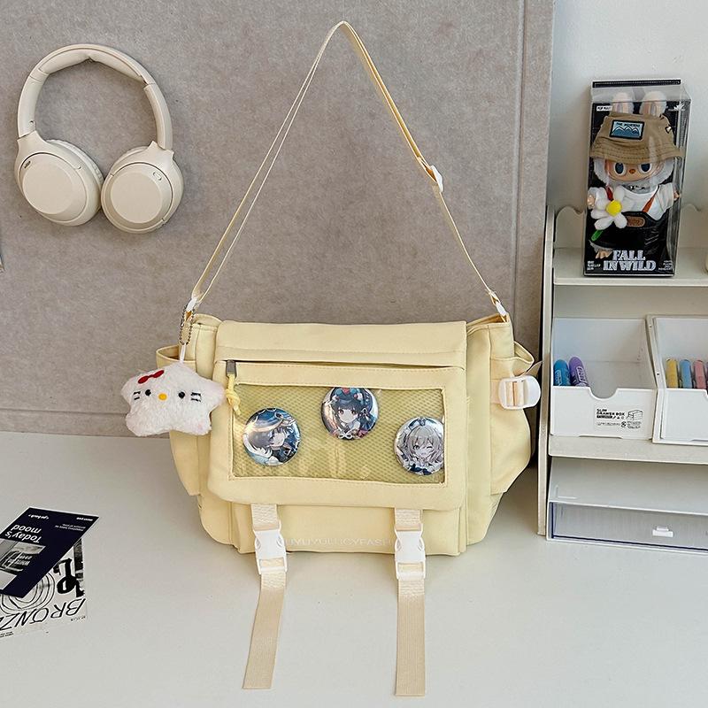School bag, college style, versatile, simple and large-capacity class, mail carrier bag, student transparent one-shoulder casual oblique span bag