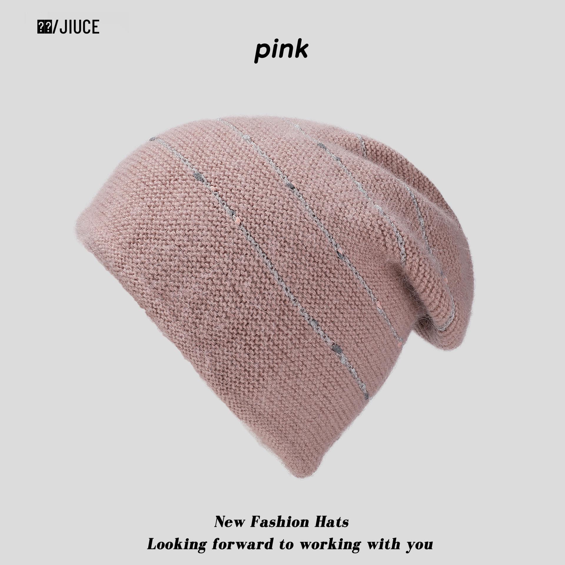 

Women s Rabbit Fur Slouchy Hat with Ear Protection - Knitted Jumper Yarn, Plus Velvet, Autumn/Winter Style for Outdoor Warmth M (56-58cm) розовый