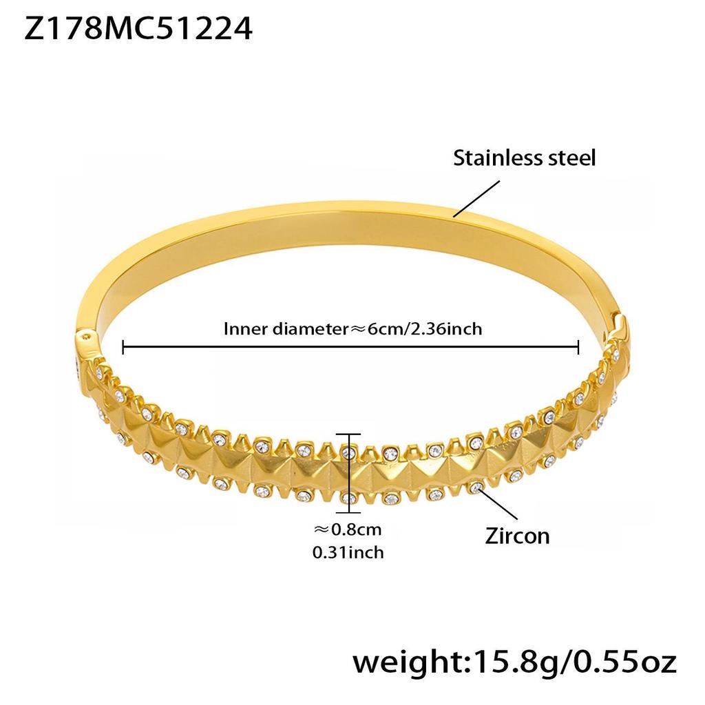 18K Gold-Plated Stainless Steel Zirconia Diamond Clasp Bracelet - European & American Fashion Knotted Irregular Light Luxury Style.