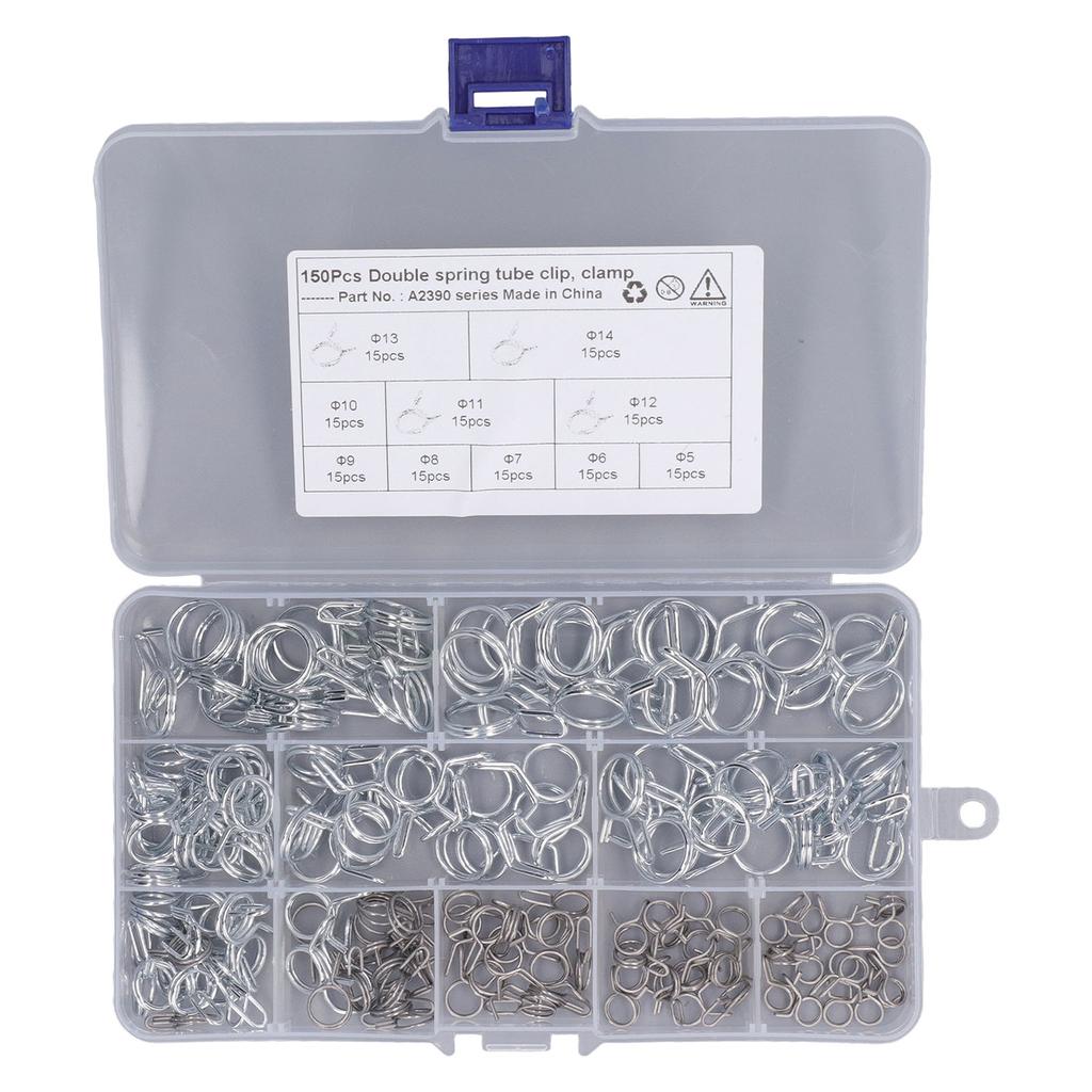 150Pcs Double Wire Spring Tube Clip High Hardness Corrosion Resistance Hose Clamp for Farm
