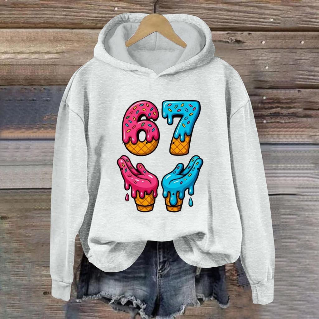 Women's Fashionable Casual Long-Sleeved Printed Hooded Sweatshirt