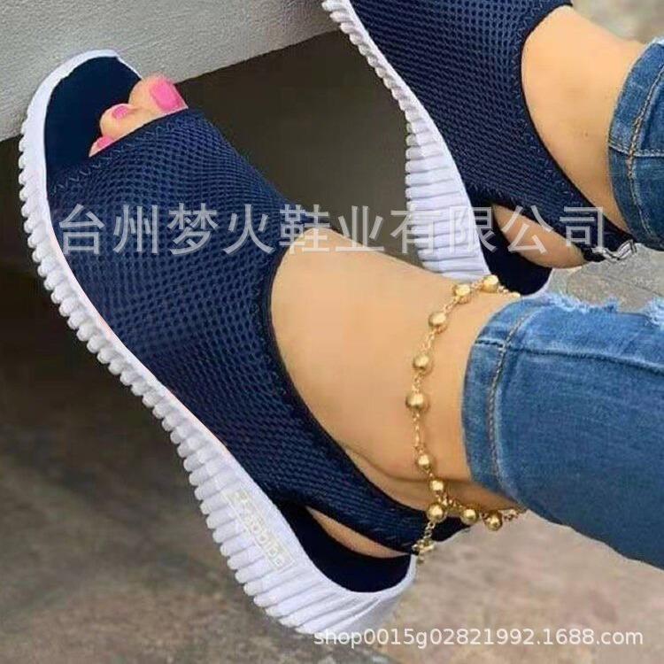 Summer Fly-woven Breathable Solid Color Women's Sandals Fish Mouth Flat Heel Beach Low-top Women's Sandals