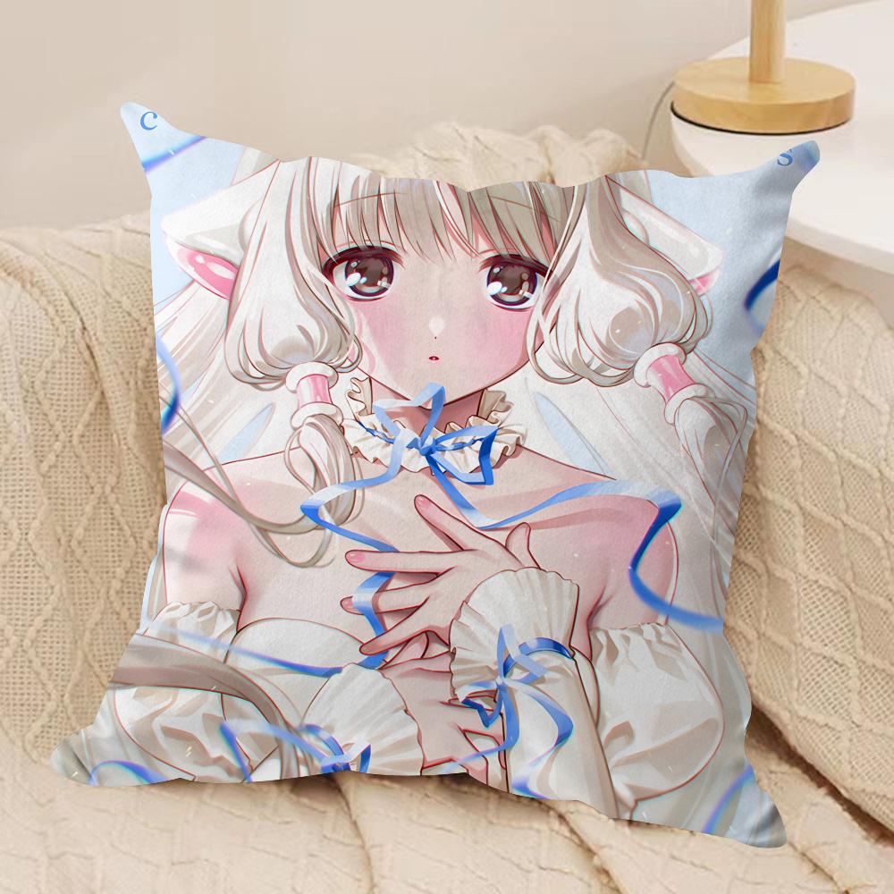 CChobits Anime cute Cushion Cover Silky Short Plush Invisible Zipper Dustproof Sofa Pillow Case for Home Decor