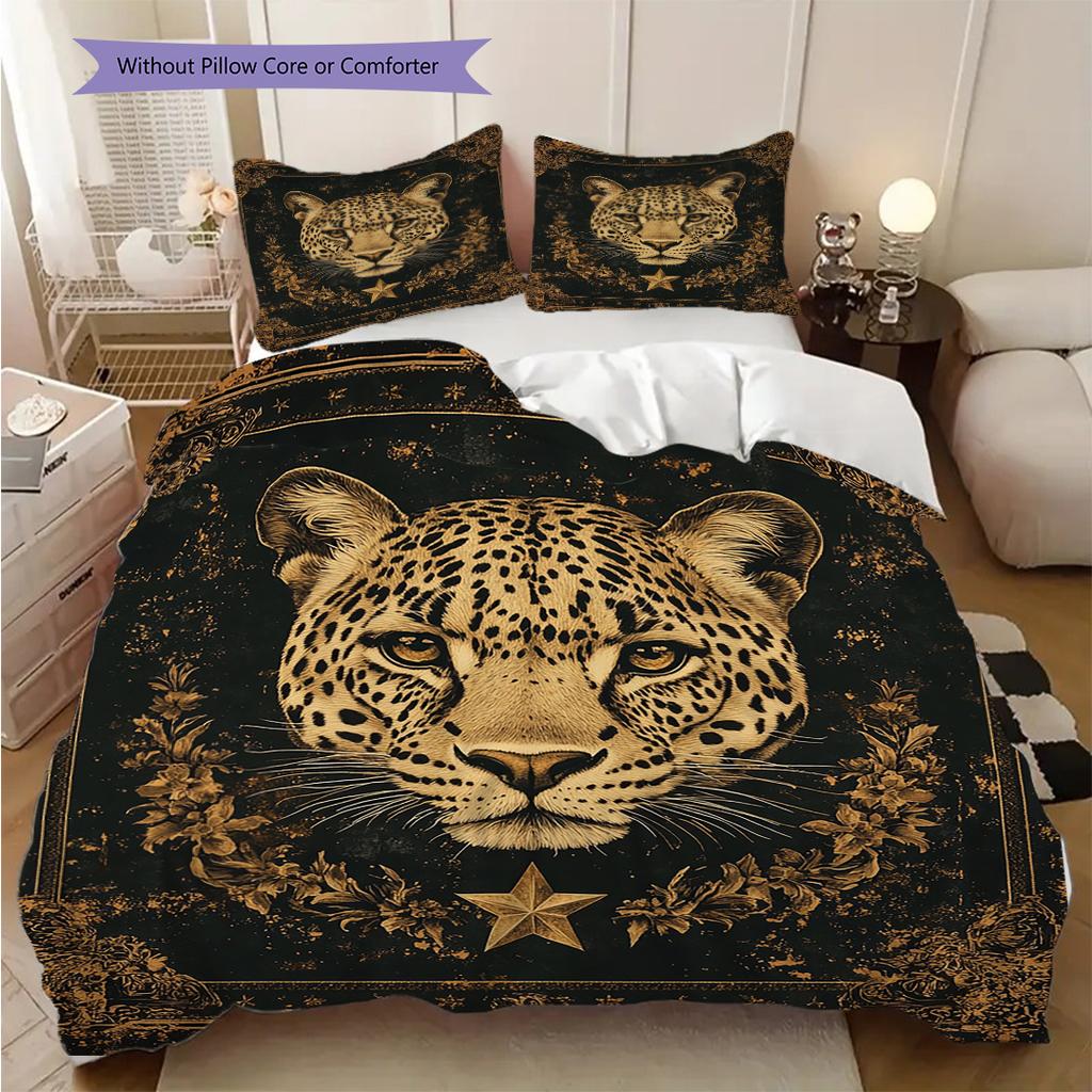 Sada povlečení s leopardím vzorem Přikrývka Povlak na přikrývku Povlak na polštář Domácí dekorace Dárek k narozeninám (1 * povlak na peřinu + 2 * povlak na polštář, bez jádra)