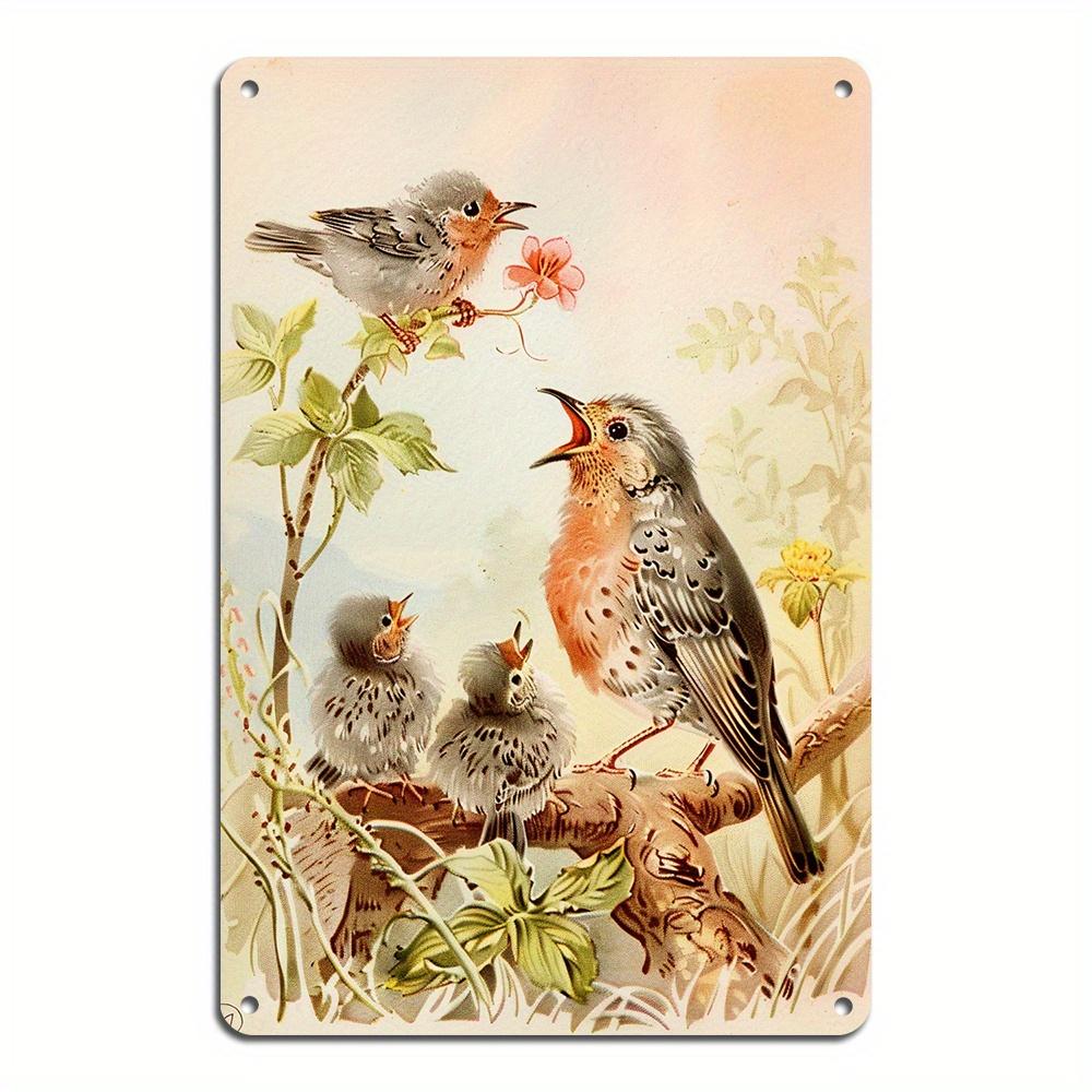 

HD Metal Tin Sign Vintage Bird Family with Chicks Flowers Art Wall Decor for Home Garden Retro Metal Plaque Poster 20x30cm（7.8x11.8inch）