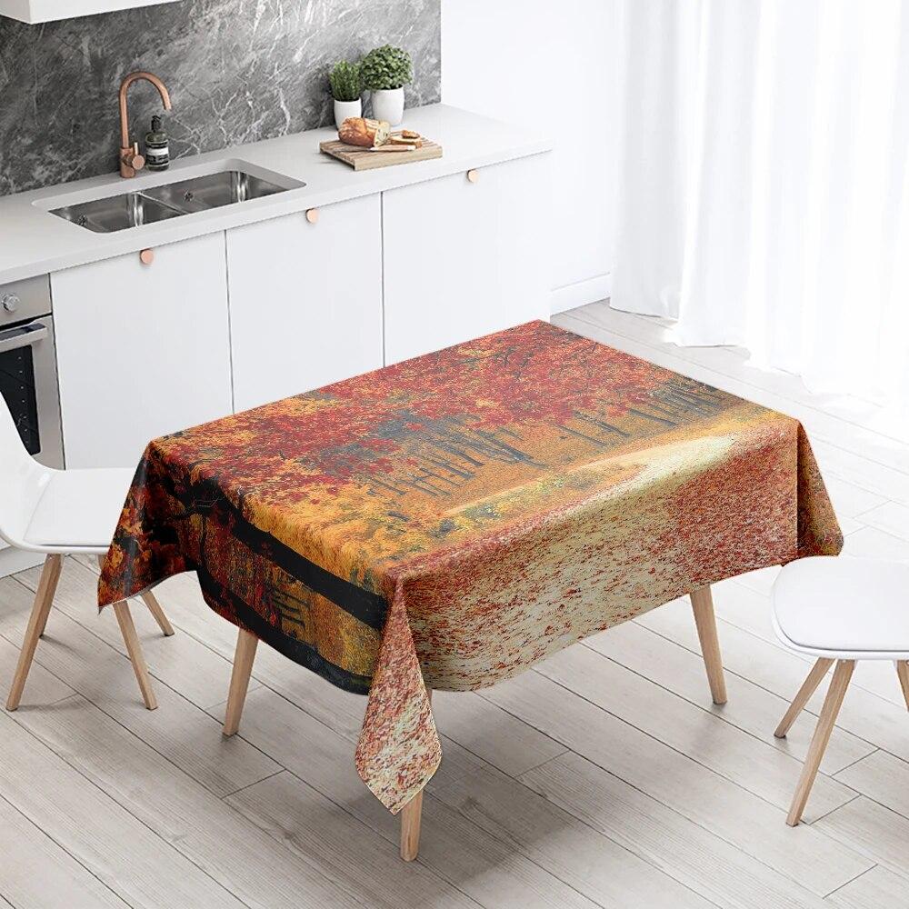 Natural Trees Tablecloth World Scenery  Anti-Stain Waterproof Rectangular Kitchen Table Home Decoration