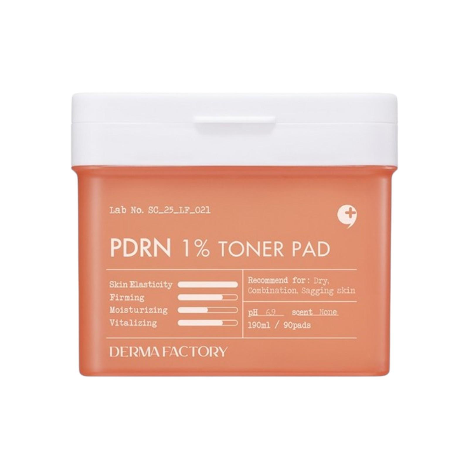 Derma Factory PDRN 1% Toner Pad Skin Repair Hydrating Facial Pads 190ml (90 Pads)
