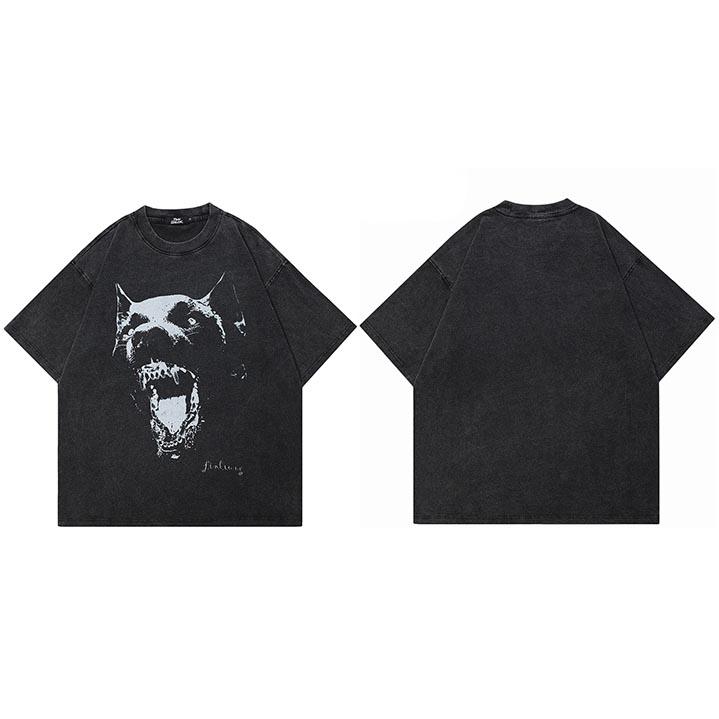GUOYU VINTAGE TOP Hip Hop  Streetwear Retro Washed Black TShirt Animal Vintage Graphic T Shirt Cotton Unisex Tshirt Men Tops Tee Hipster Dope 2XL