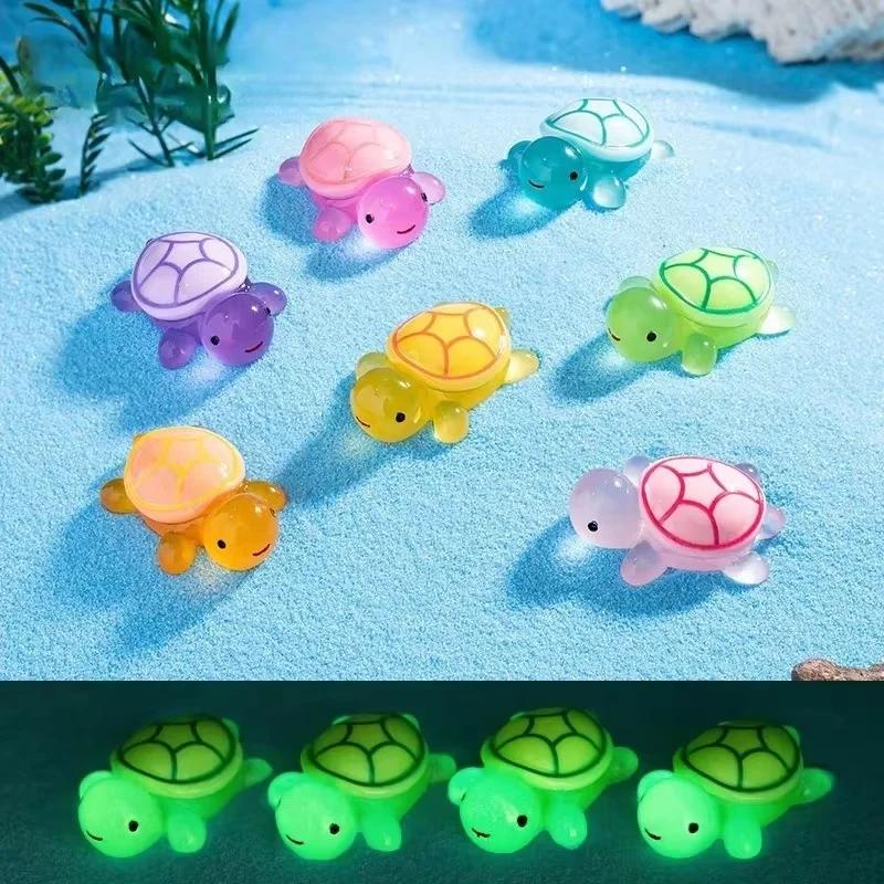 100PCS Glow in the Dark Mini Sea Turtle Ornaments Marine Theme Resin Figurines for Fish Tank Aquascape Home Desk Decoration Gift