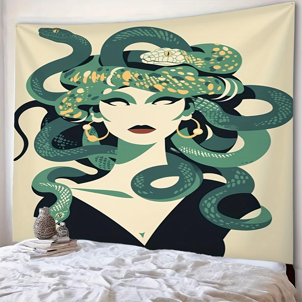 Medusa Snake Greek Mythology Digital Printing Polyester Wall Tapestry Suitable for Use Living Rooms Bedrooms Offices Bars Party