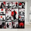 Kids Japanese Geisha Shower Curtain Boys Girls Cherry Blossoms Bathroom Shower Curtain Set Japanese Style Bath Curtain