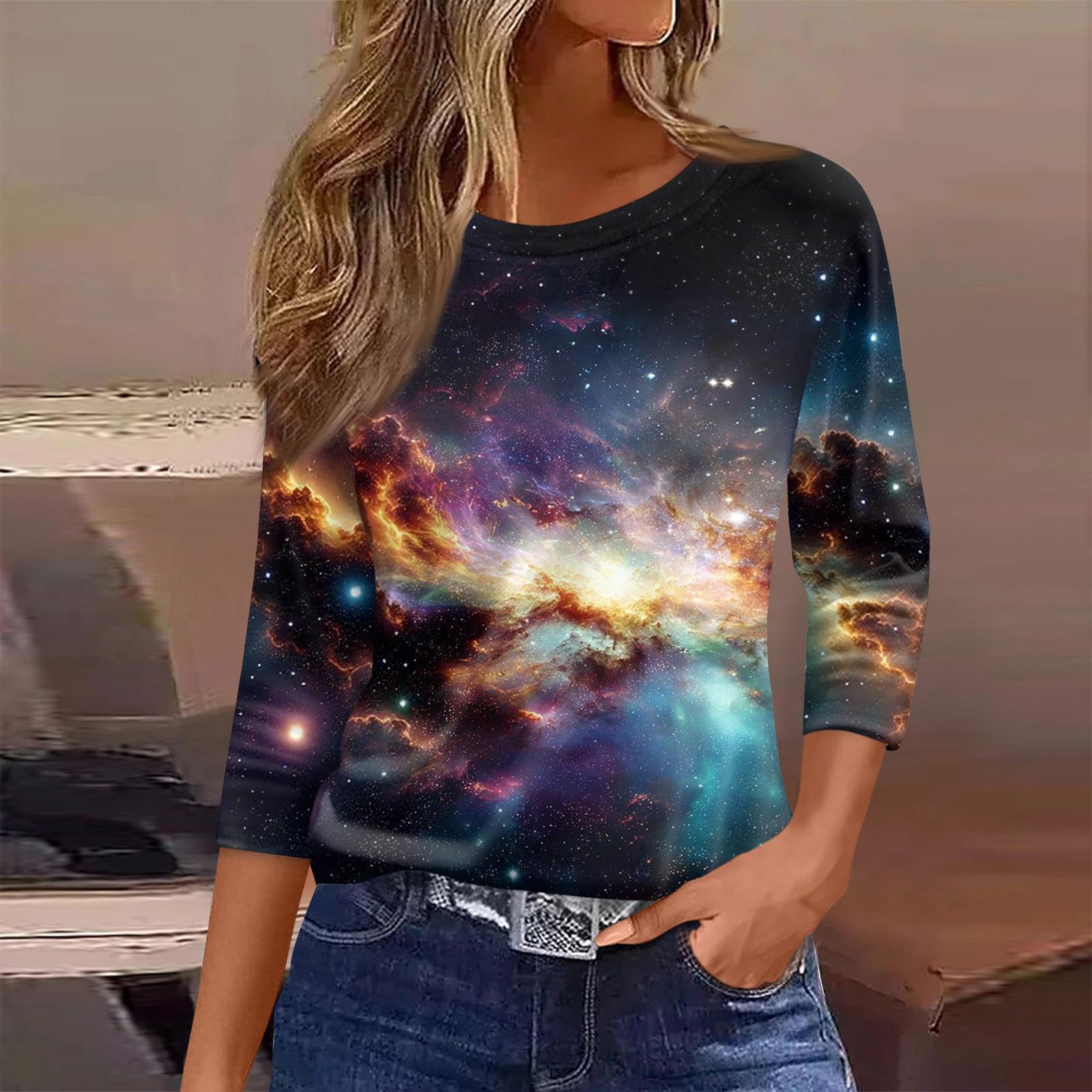 

Women s T Shirt Print 3/4 Sleeve Daily Weekend Fashion Basic Round Neck Regular Top XXL золотий