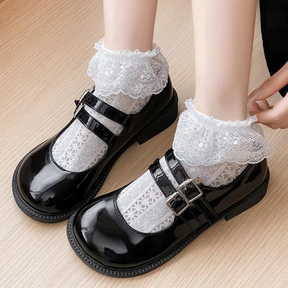 1 pair Hollow Out Mesh Princess Bow Socks Breathable Ruffle Lace Socks Low Tube Socks Women Girls