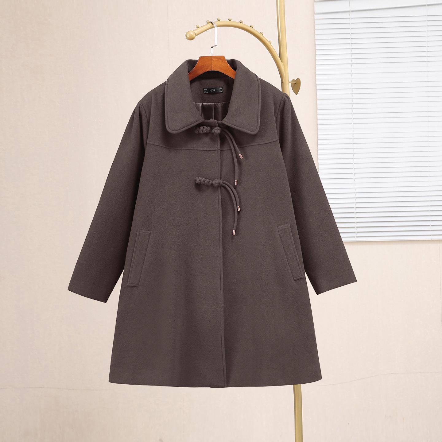 

Women s Plus Size Stylish Slim-Fit Wool Winter Coat (Mid-length) 15266T 9XL (250-275 jin) коричневий