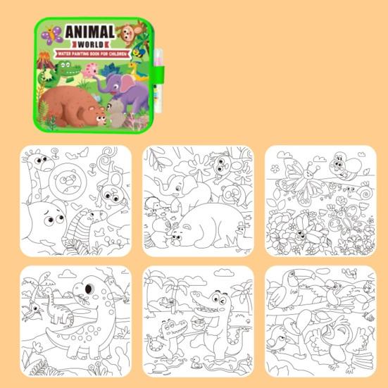 Yousheng Water Coloring Book for Kids Reusable Watercolor Picture Book with Water Brush Mess-Free Drawing Book for Creative Learning And Fine Motor