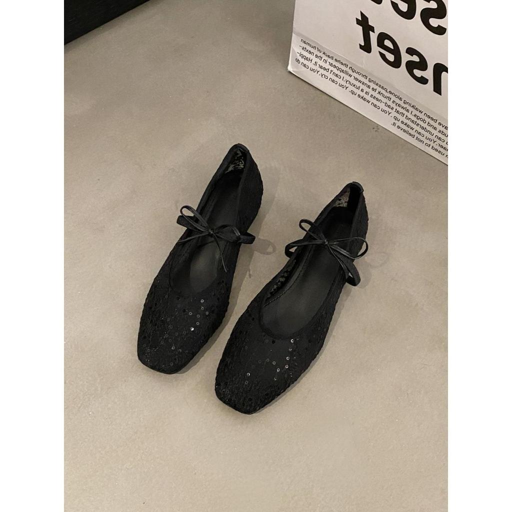 Height-increasing Bow Fairy Single Shoes Female 2025 New Spring and Autumn Mesh Breathable Shallow Mouth Mary Jane Shoes