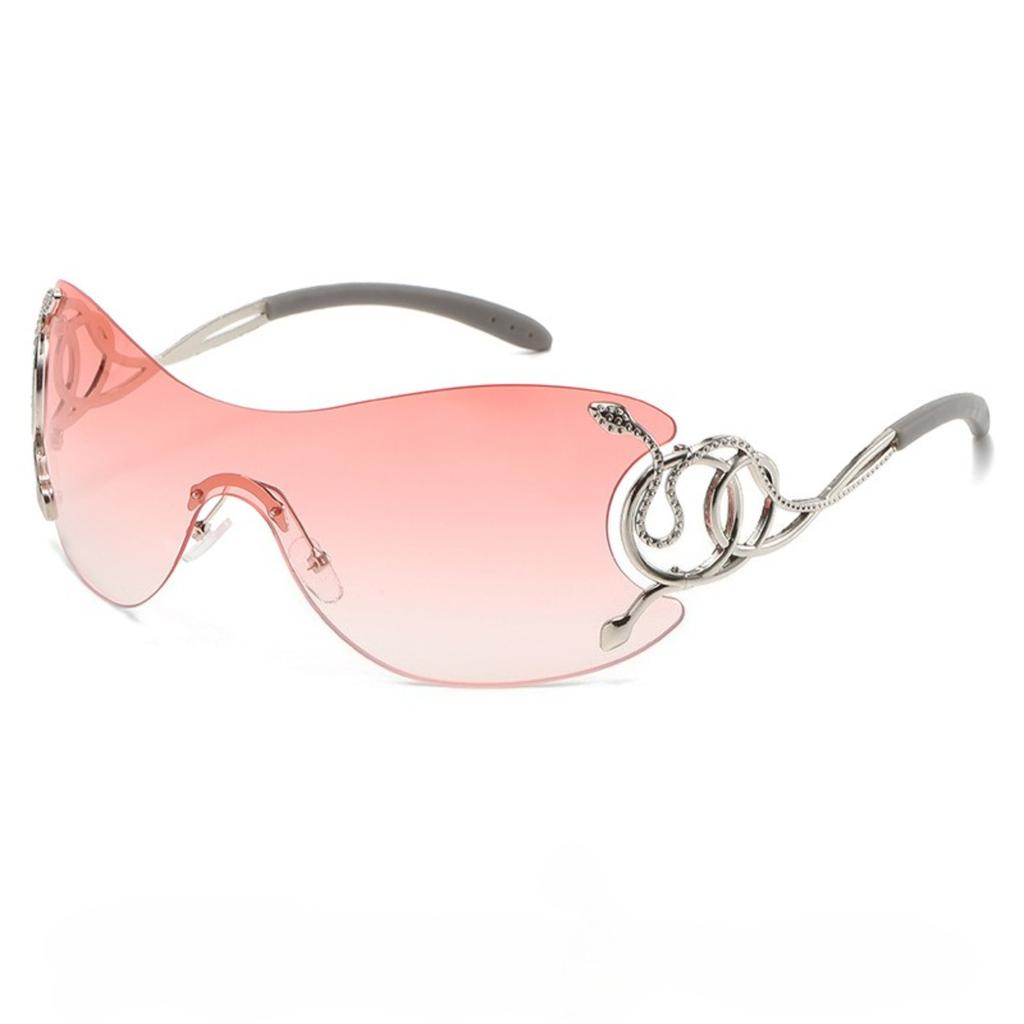 Fashion Seamless Rimless Sunglasses with Serpent-inspired Temples, Unique Statement Eyewear