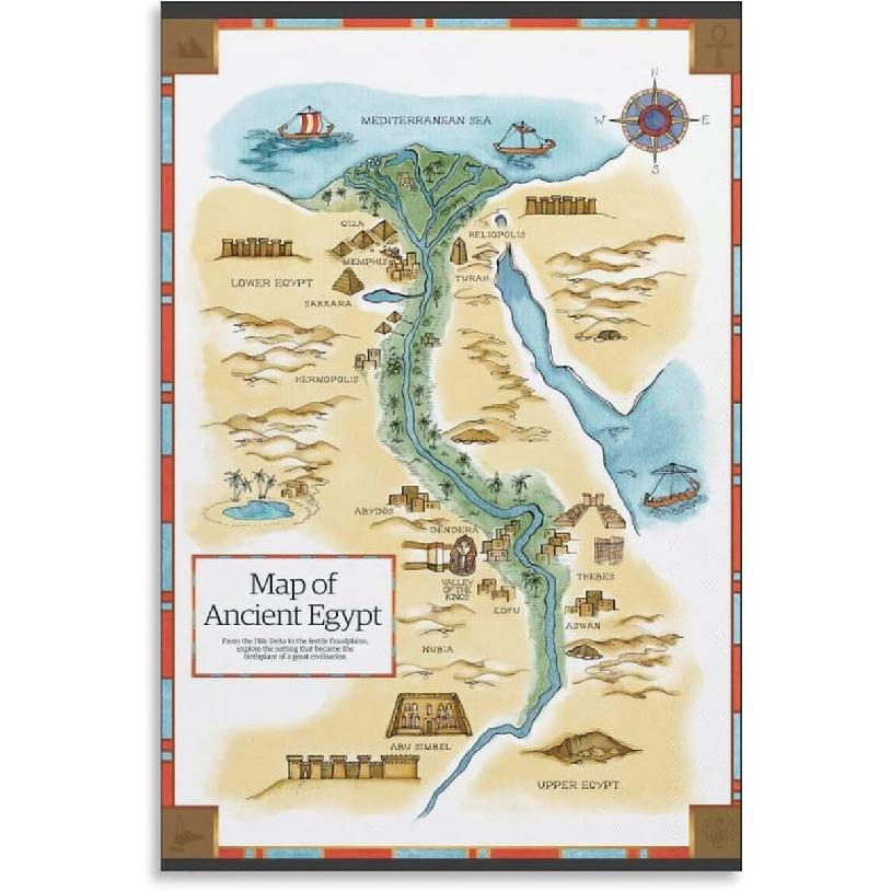bandmopt Map of Ancient Egypt Canvas Poster Wall Art Decor Print Picture Paintings for Living Room Bedroom Decoration 08x12inch(20x30cm)