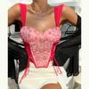 Stickerei Spitze Crop Weste Top Frauen Sommer Mesh Sexy Rosa Korsett Top Mode Aushöhlen Blumen Druck Grundlegende Tank Top