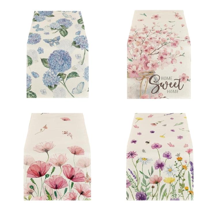 Dining Room Linen Table Runner with Flower Pattern Kitchen Table Ornament Tablecloth Decoration for Holiday Festivities