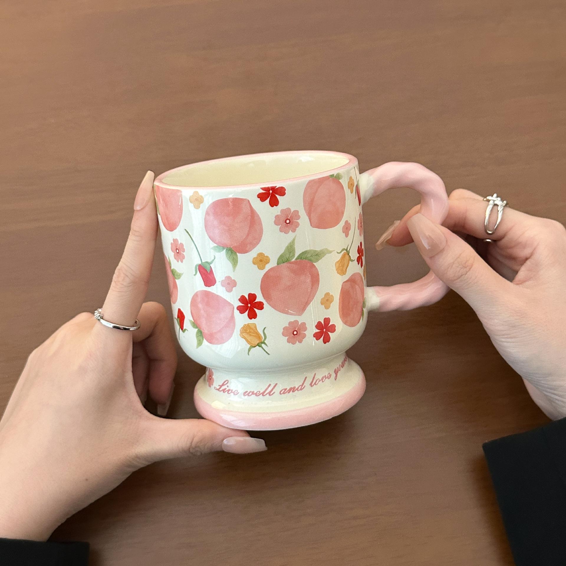Feng Shui Cup Ceramic Mug Creative Fruit Mug Girls Home Office Breakfast Coffee Mug Practical 301-400ml