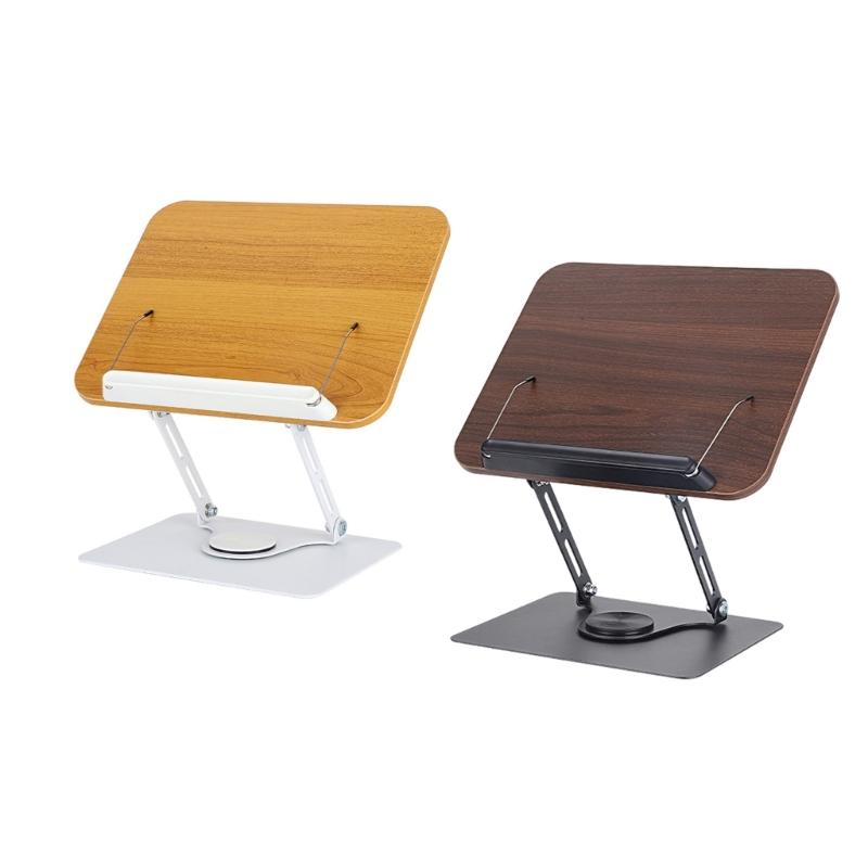 Reading Books Holder Desktop Book Laptop Stand with 360 Degree Rotating Base Wooden Panel Page Clip Foldable Angled
