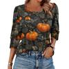 Dámský módní ležérní top s kulatým výstřihem a sedmíčtvrtečním rukávem s halloweenským potiskem a balónovým rukávem