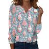 Women's Fashion Casual H Printed V-Neck Long Sleeve Decorative Button T-Shirt Tops