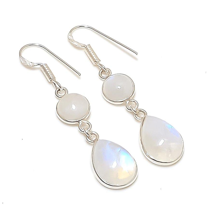 Натуральный Радужный Лунный Камень Серебро 925 Пробы Серьга 1,97  AE-11992