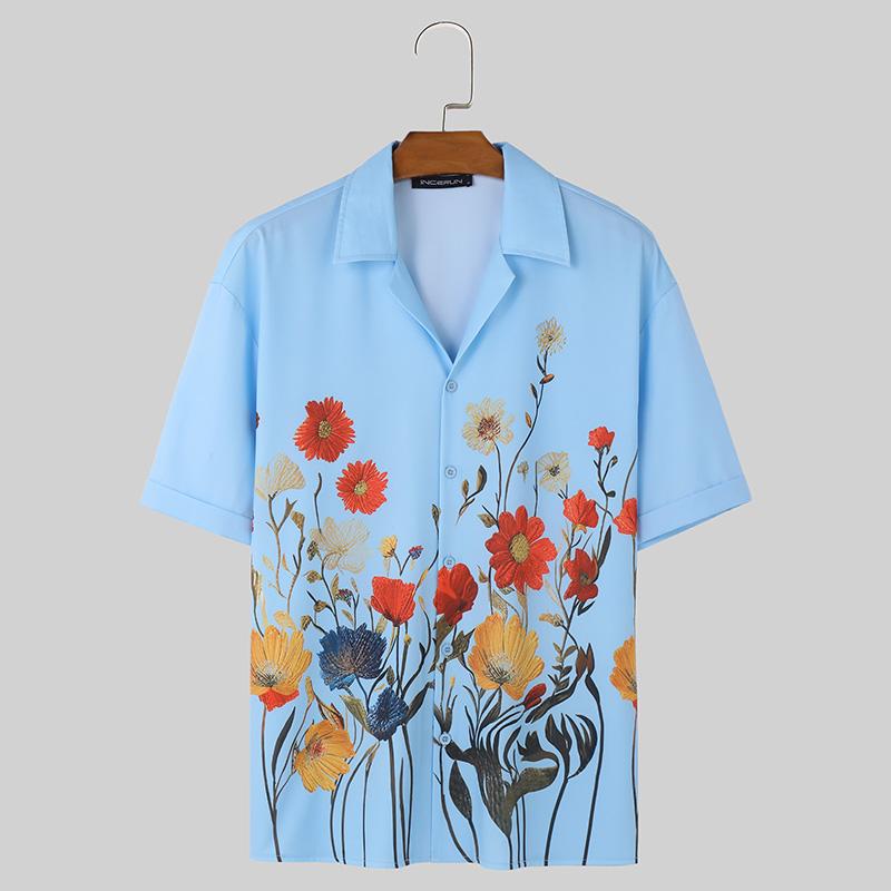 

INCERUN летние мужские рубашки с коротким рукавом с цветочным принтом, праздничные пляжные гавайские футболки 5XL