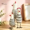 Wooden Handicraft Ornaments 3Pcs Hand-Painted Chicken Figurine Set, Cute Animal Desktop Decor with Striped Black Multi-Sized Set & White Design, Metal