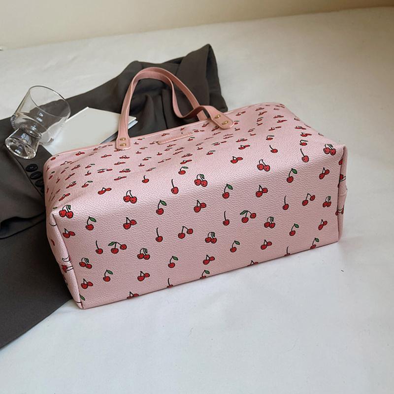 Cute and Sweet Cherry Print Tote Bag Niche Fashion Large Capacity Versatile Shoulder Bag For Women Travel Handbag Purse CLE