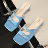 Fashion 2025NewComfortable Low Heel Square Head Sandals Sweet Bow Silk Thick Heel Slippers for Ladies Outwear Red Slides Red Heels Black