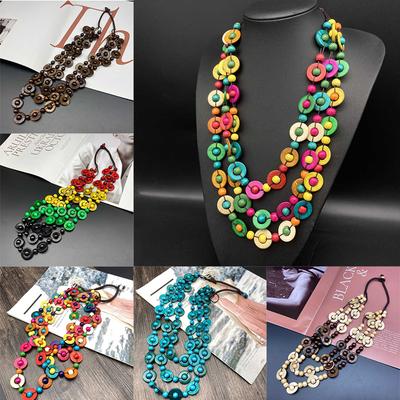 Necklace Wooden Three-Layer Sweater Chain Accessories Beaded Necklace Bohemian Style