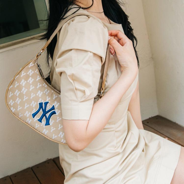 New MLB Monogram Collection Artificial Leather Polyester Shoulder Bag, Pochette, Shoulder Bag Women's Cream Latte 3ABQS012N-50BGD