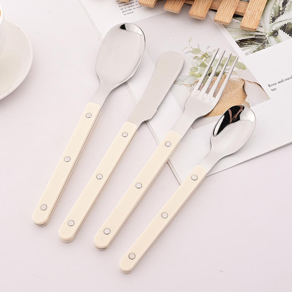 

4Pcs Acrylic Handle Knife Fork Set Stainless Steels Dinner Cutlery Set Pink Silver Western Dinnerware Home Kitchen Flatware