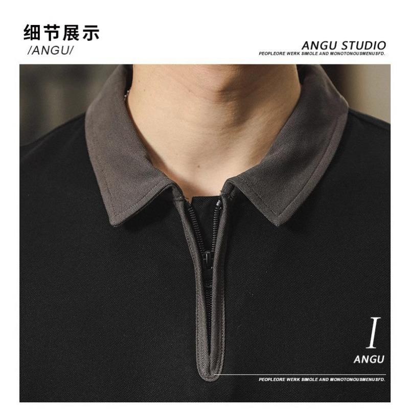 Men's Quarter Zip Contrast Collar Polo Shirt Casual Loose Fit Streetwear Top