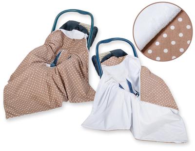 Large Baby Wrap for Stroller Carrier Seat, Double-sided - White Polka Dots On Brown
