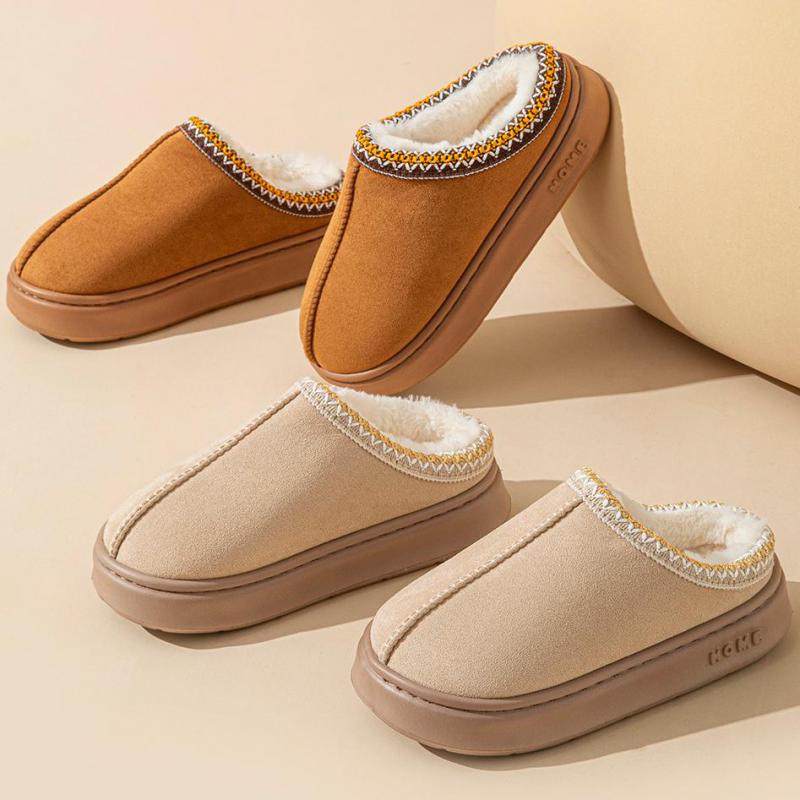 Fashion Platform Fluffy Slippers Women House Flats Fashion Plush Winter Designer Shoes Ladies Home Elegant Brown Fur Slippers Suede