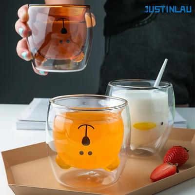  Double Wall Glass Bear Mugs Cat Dog Animal Transparent Glass Cup Insulated Milk Coffee Cup Juice Cup Party Xmas Gift
