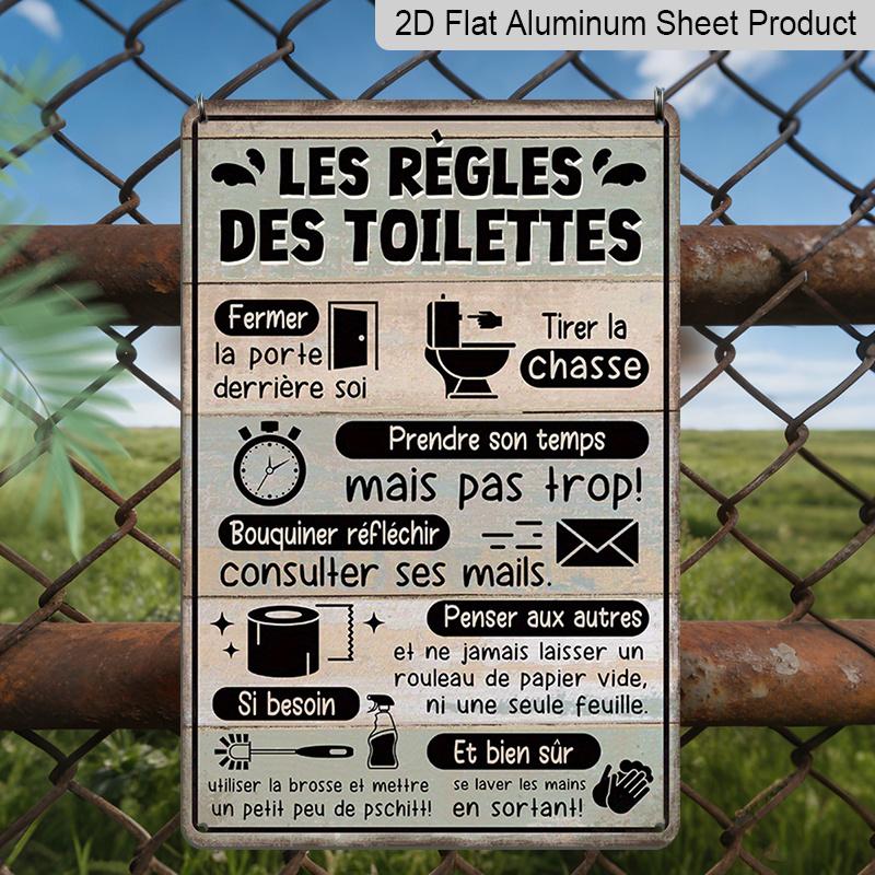 2D Flat French Vintage Metal Sign | Metal Wall Art Decor for Home Farmhouse Toilet Washroom Bathroom Restroom Loo WC | The Rules of The Toilets Close