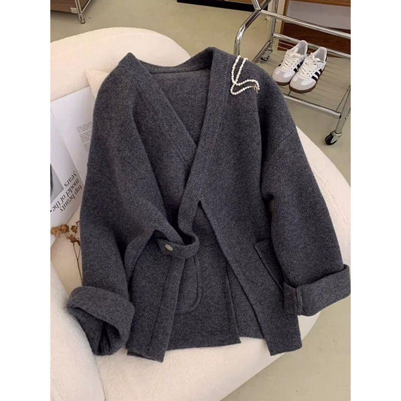 Elegant Plus Size Korean Style Wool Coat - Women's Winter Double-Faced Loose Jacket