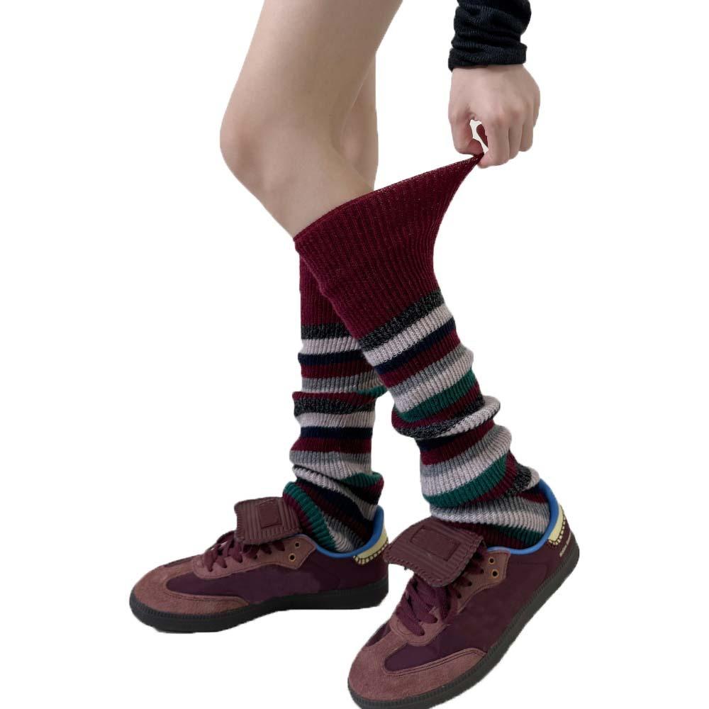 

Vintage Knitted Ruffle Socks Thick Stockings Women Elastic Striped Socks Y2K Autumn вино красного