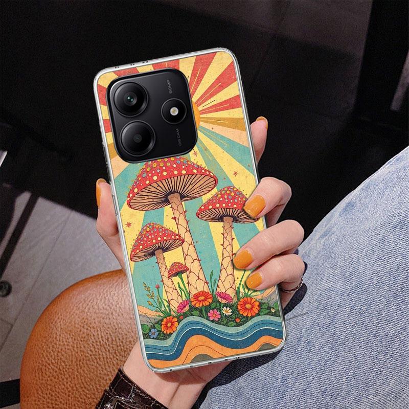 Boho Hippy Mushroom Sunrise Phone Case For Xiaomi Redmi Note 15 14 13 12S 12 11 Pro Plus 14S 11S 11E 10 10S 11T 5G Personalized