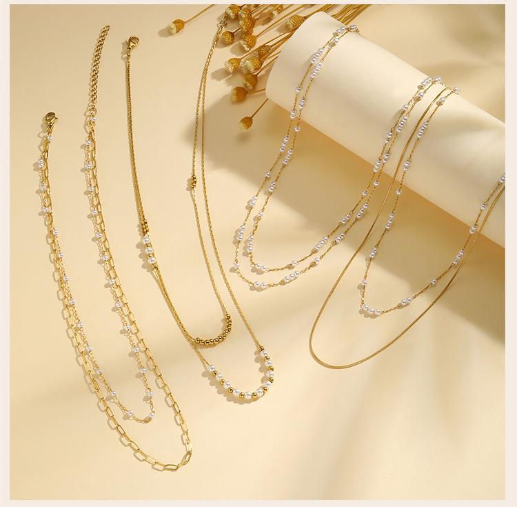 Pearl Choker Necklaces For Women, Double Layered Pearls Chain Necklace, Minimalist Stainless Steel Wedding Jewelry