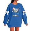Ladies' Christmas Printed Bow Round Neck Long Sleeved Loose Pullover Sweater Sweatshirt Top